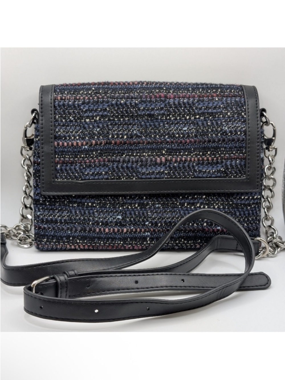 White House Black Market Navy Tweed Crossbody with Black Trim